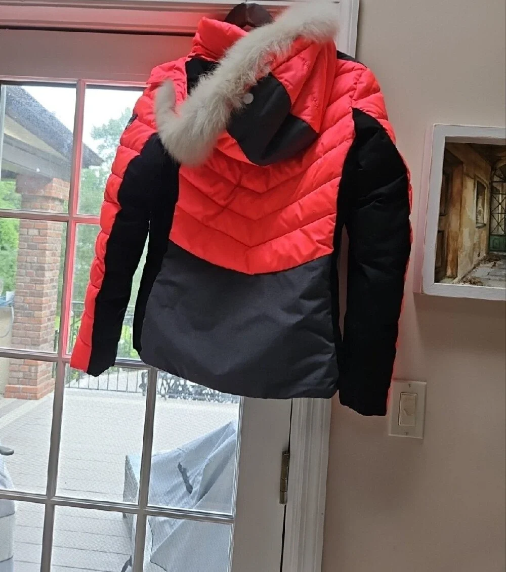 Girl's Hot Pink & Black/Gray Quilted Puffer Jacket with Fur-Trim Removable Hood